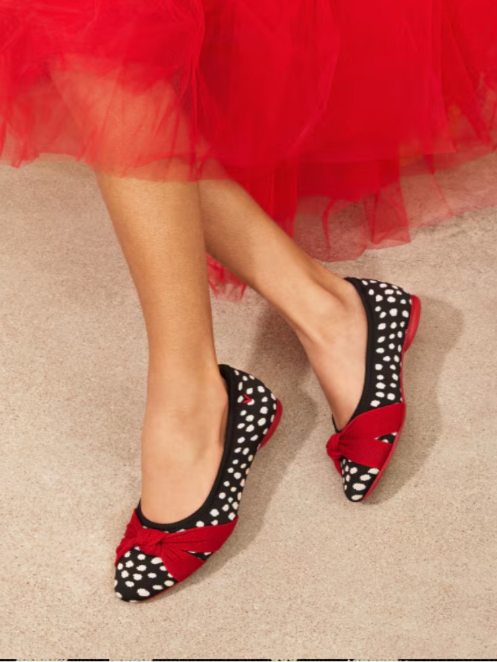 VIVAIA Bibi Almond-Toe Knotted Flats polka dot red white black